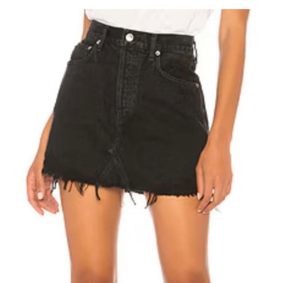 Distressed black denim AGOLDE mini skirt, size 25, high waisted - Picture 5 of 6